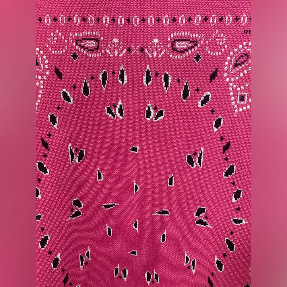 Pink Bandana Pattern Knit Cardigan Fringe Trim Open Front Sweater One Size - Picture 5 of 7